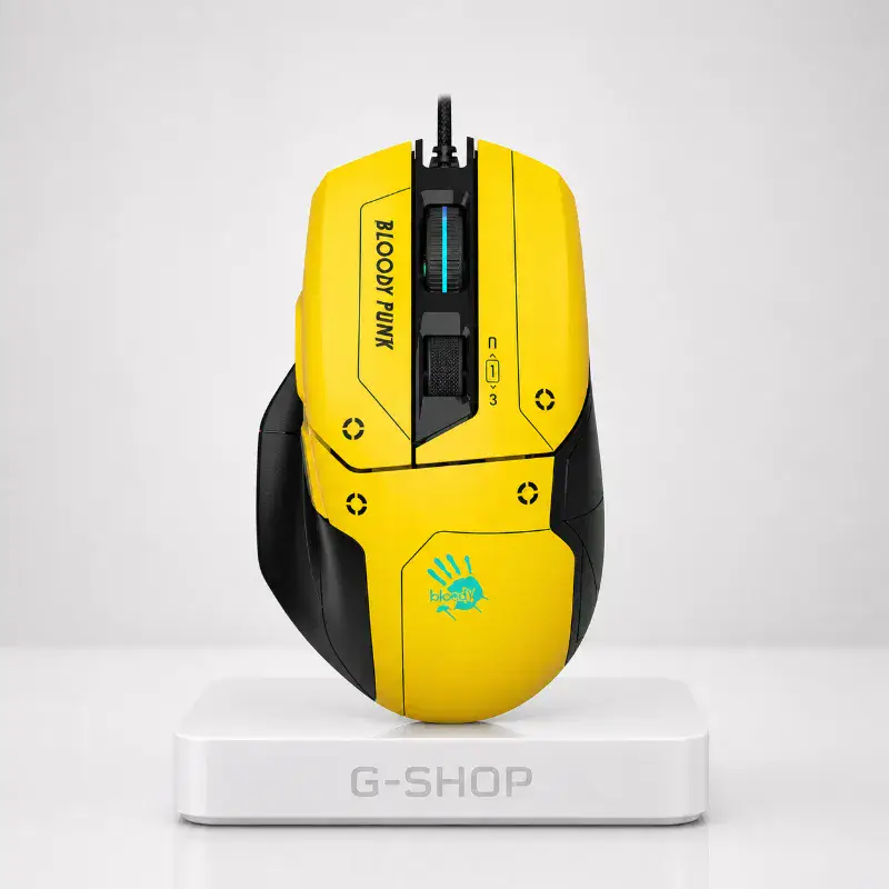 A4TECH BLOODY W70 MAX GAMING MOUSE PUNK YELLOW RGB METAL FEET ACTIVE USB BLACK